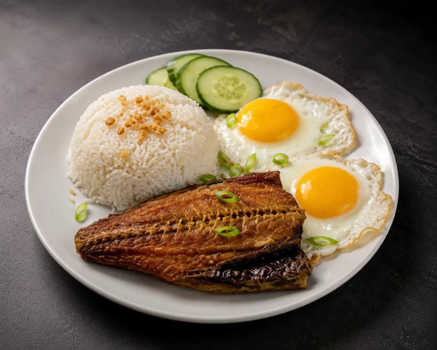 Filipino comfort food plate at Mar's Sisig Jefferson, Winnipeg